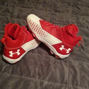 Football cleats red white under armour